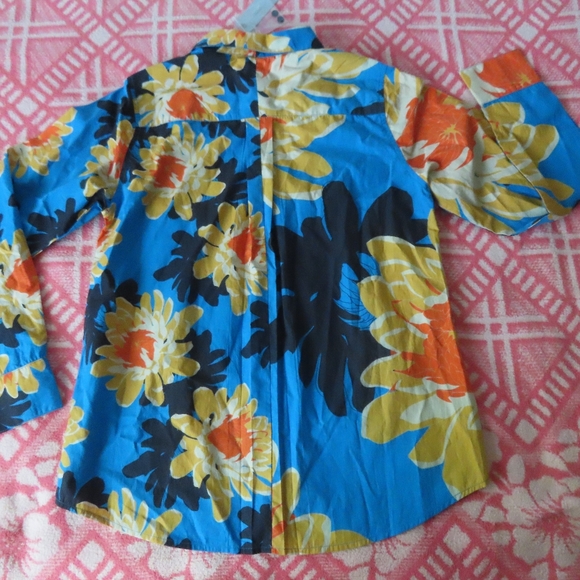 anthropologie petites DHRUV KAPOOR COBALT BLUE FLORAL SHIRT, SIZE XSP NWT - Picture 2 of 7